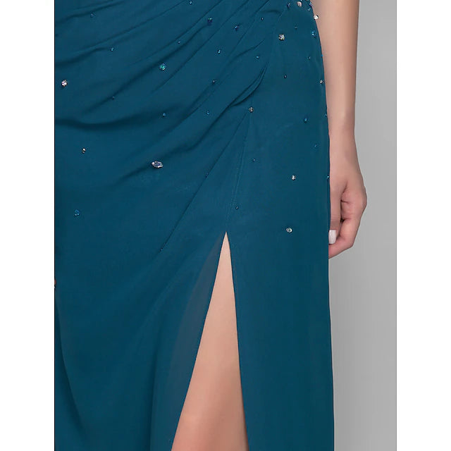 Luolandi Sheath / Column Mother of the Bride Dress Furcal One Shoulder Floor Length Chiffon Sleeveless