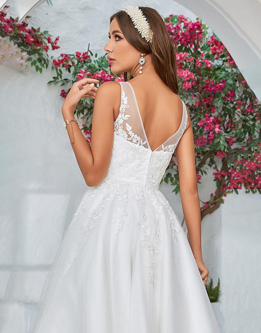 Luolandi Mid-Calf Tulle Wedding Dress with Lace Short Sexy