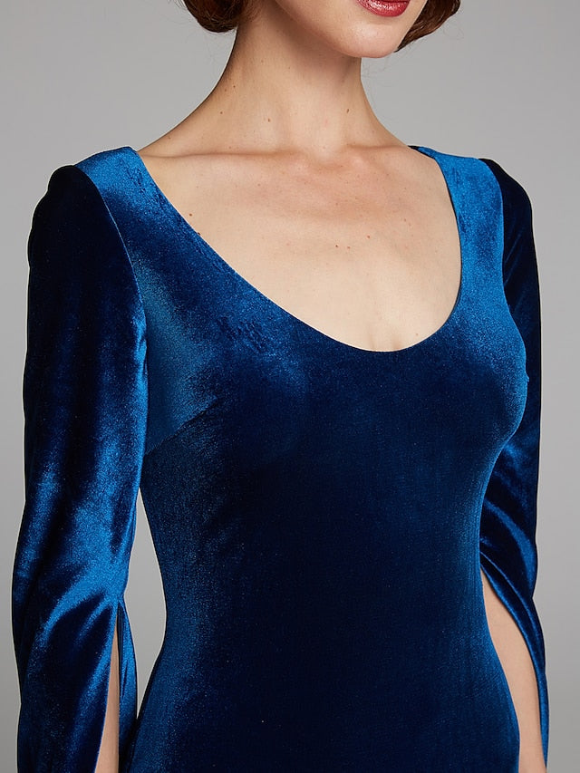 Luolandi Mermaid / Trumpet Mother of the Bride Dress Vintage Plus Size Sexy Scoop Neck Sweep / Brush Train Velvet Long Sleeve