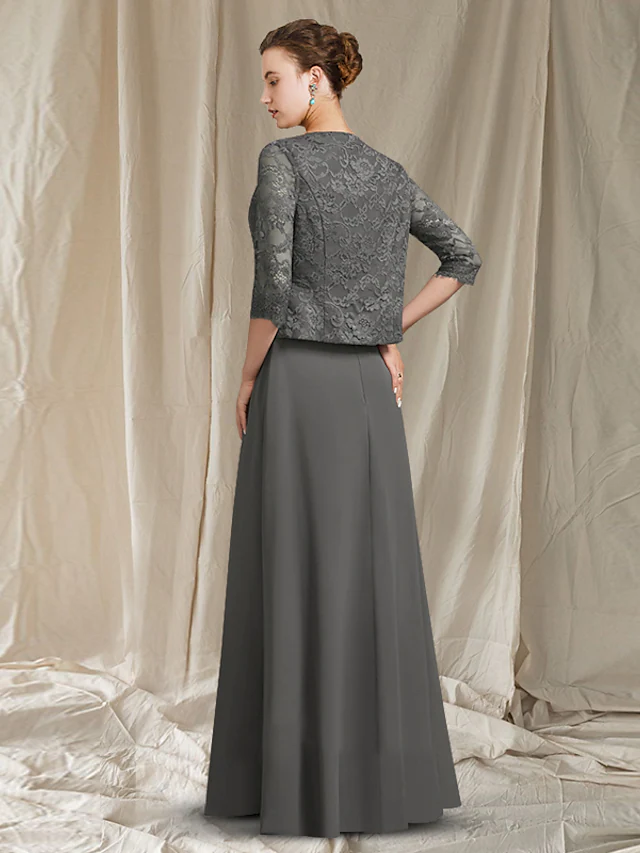 Luolandi Mother of the Bride Dress Elegant Wrap Included Square Neck Floor Length Chiffon Lace Sleeveless