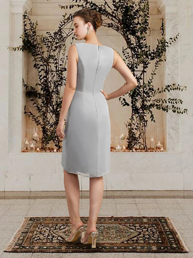 Luolandi Two Piece Sheath / Column Mother of the Bride Dress Church Elegant Square Neck Jewel Neck Knee Length Chiffon Lace Sleeveless Wrap Included