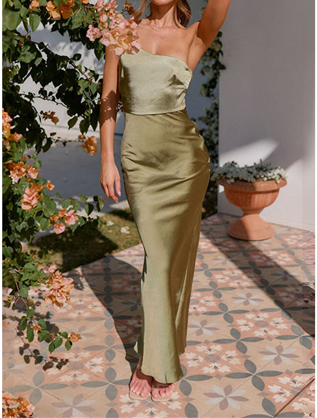 Luolandi Women's Prom Dress Party Dress Wedding Guest Dress Long Dress Maxi Dress Black Pink Blue Sleeveless Plain Backless Summer Spring Fall One Shoulder