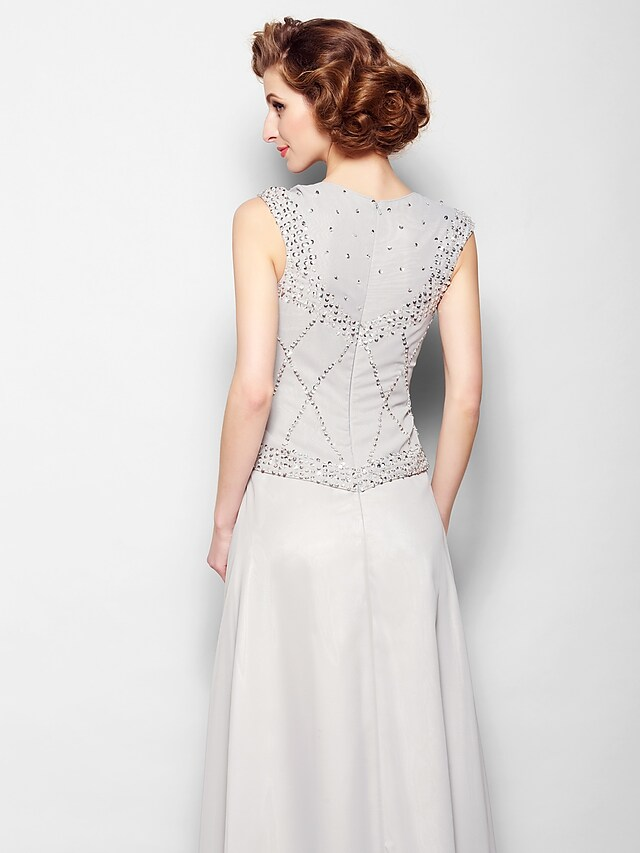 Luolandi A-Line Mother of the Bride Dress Vintage Inspired Square Neck Floor Length Chiffon Sleeveless with Beading