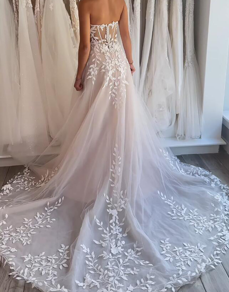 Luolandi A Line Off The Shoulder Lace Applique Wedding Dress Sexy Beautiful