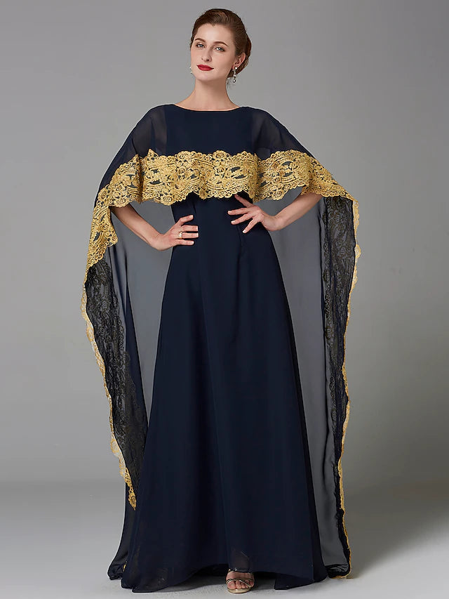 Luolandi A-Line Mother of the Bride Dress Plus Size Elegant Bateau Neck Sweep / Brush Train Chiffon Sleeveless