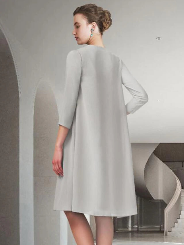 Luolandi Two Piece A-Line Mother of the Bride Dress Church Elegant Jewel Neck Knee Length Chiffon Sleeveless with Pleats