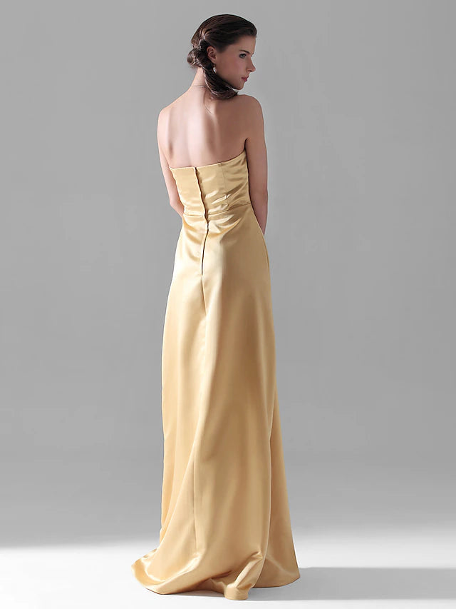 Luolandi Sheath / Column Bridesmaid Dress Strapless Sleeveless Wrap Included Floor Length Satin