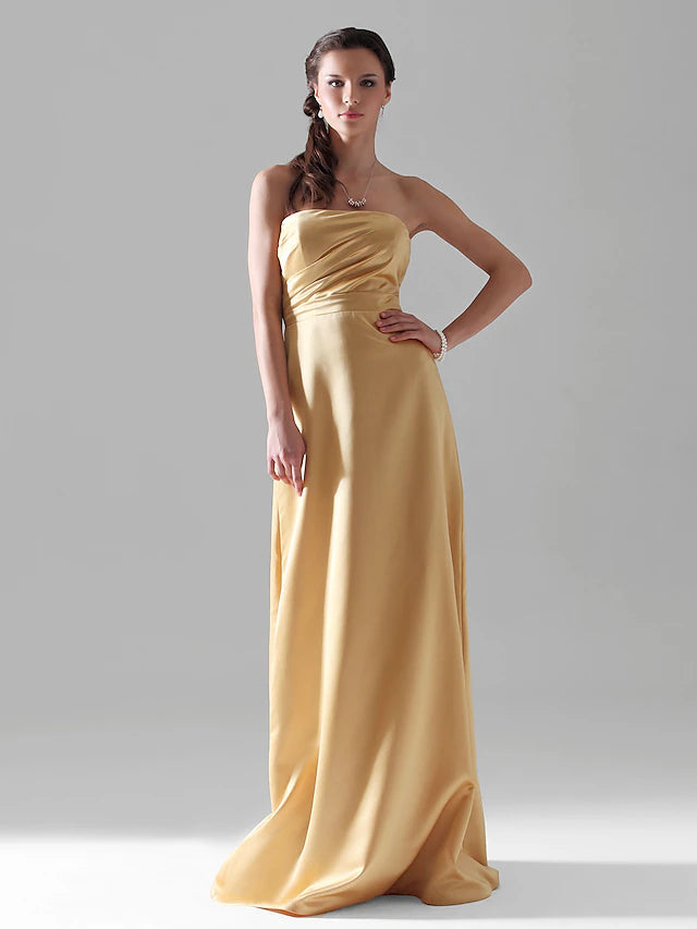Luolandi Sheath / Column Bridesmaid Dress Strapless Sleeveless Wrap Included Floor Length Satin