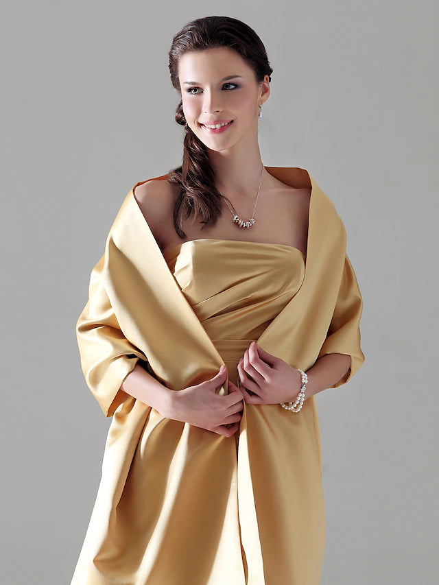 Luolandi Sheath / Column Bridesmaid Dress Strapless Sleeveless Wrap Included Floor Length Satin