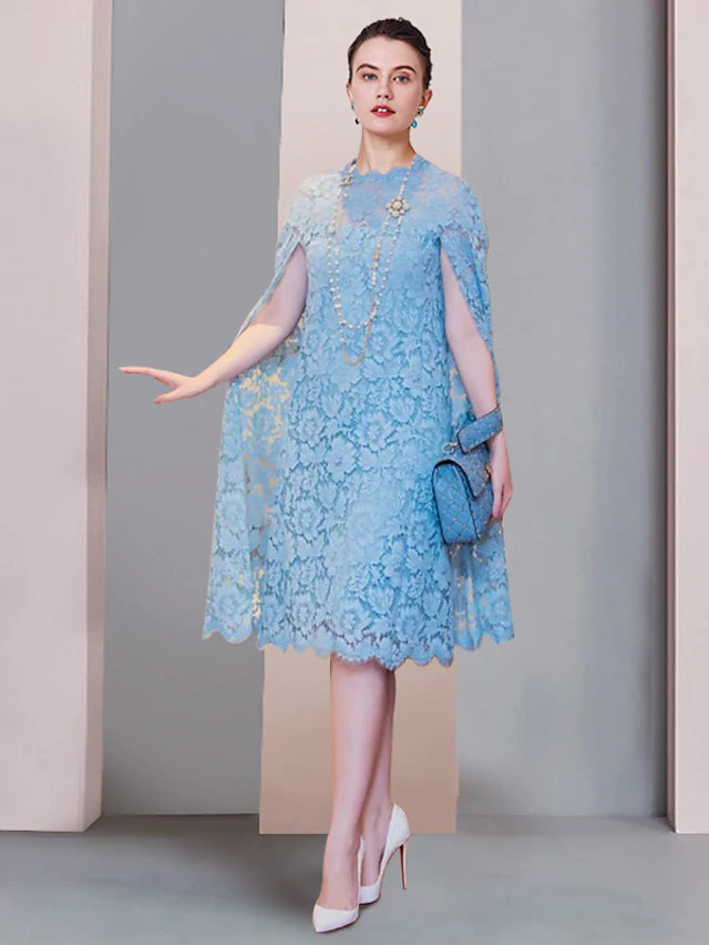 Luolandi Sheath / Column Mother of the Bride Dress Formal Wedding Guest Party Elegant Scoop Neck Short / Mini Lace Sleeveless