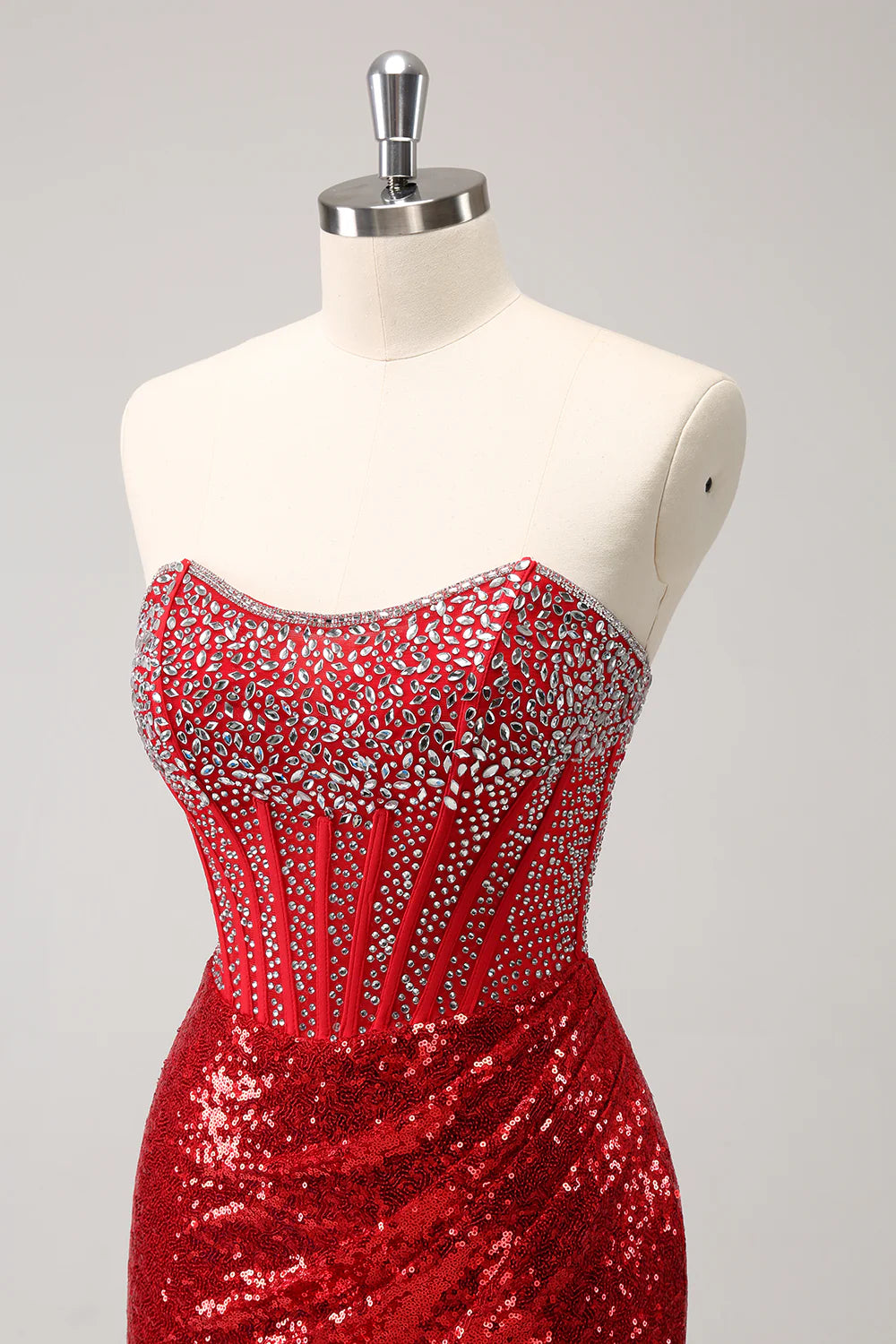 Luolandi Red Sequins Bodycon Strapless Sparkly Homecoming Dress Sexy