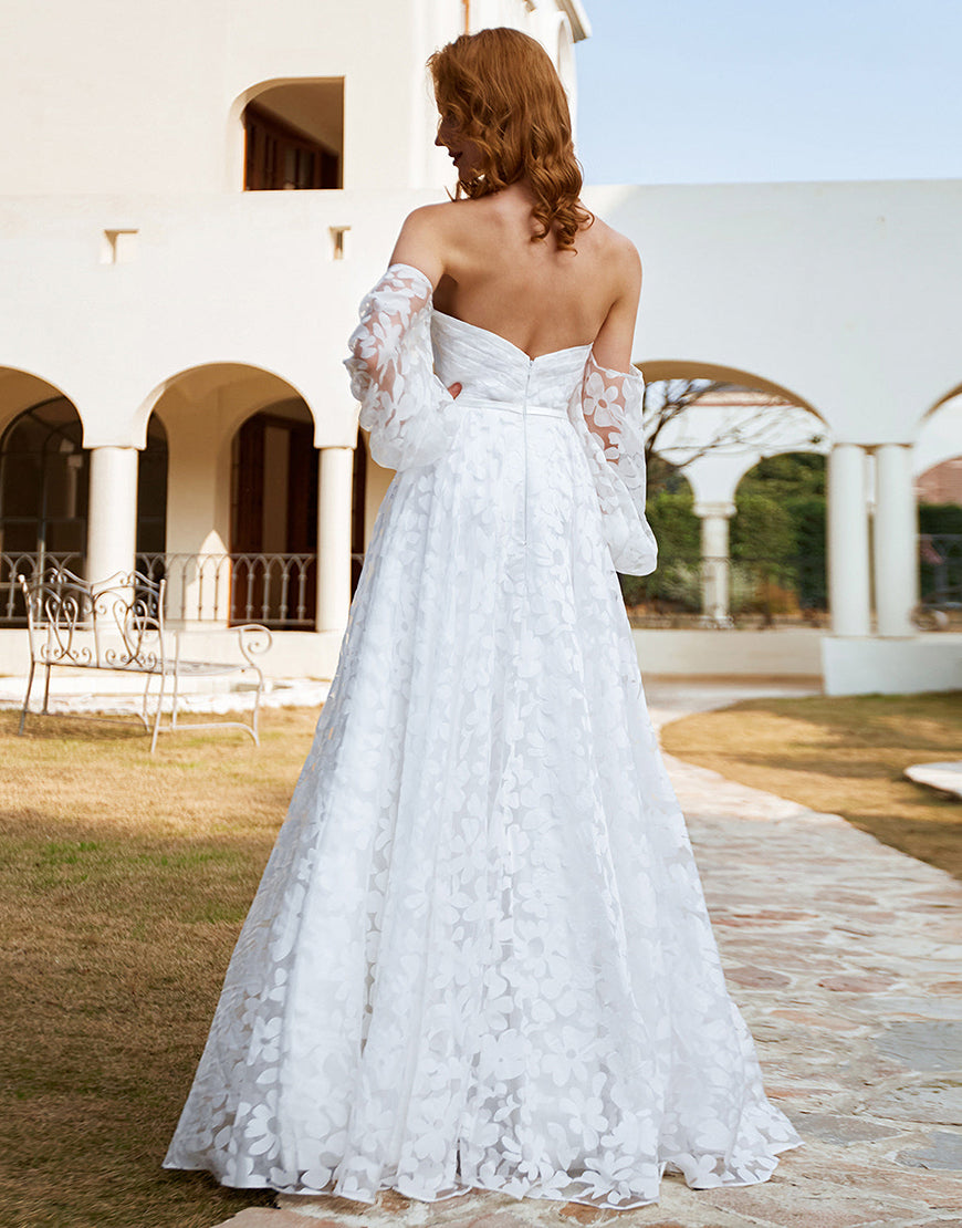 Luolandi Off The Shoulder Long Sleeves Wedding Dress Floor Length Beautiful