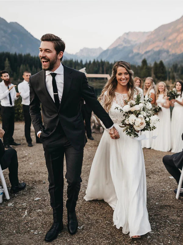 Luolandi Two Pieces Wedding Dresses Lace Long Sleeves A-line Bridal Gowns Elegant