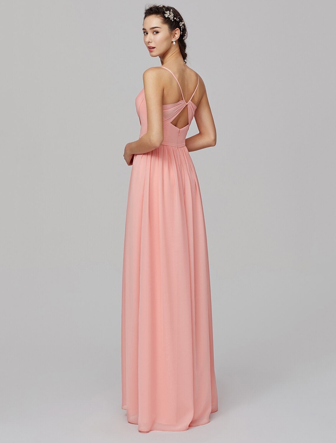 Luolandi A-Line Spaghetti Strap Floor Length Chiffon Bridesmaid Dress with Criss Cross / Split