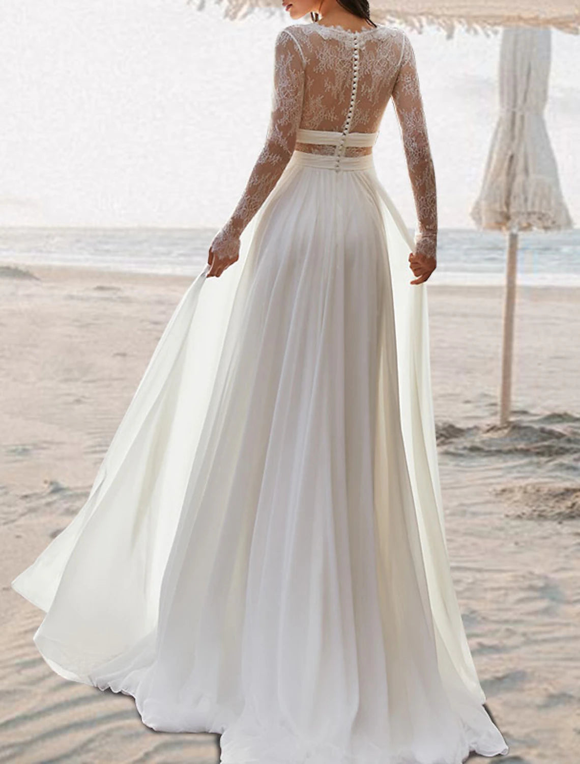 Luolandi Beach Boho Open Back Wedding Dresses A-Line V Neck Sleeveless Floor Length Chiffon Bridal Gowns With Pleats Beautiful