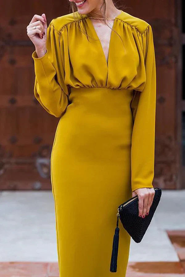 Luolandi Elegant solid color patchwork foldable V-neck one-step dress for evening dress Short