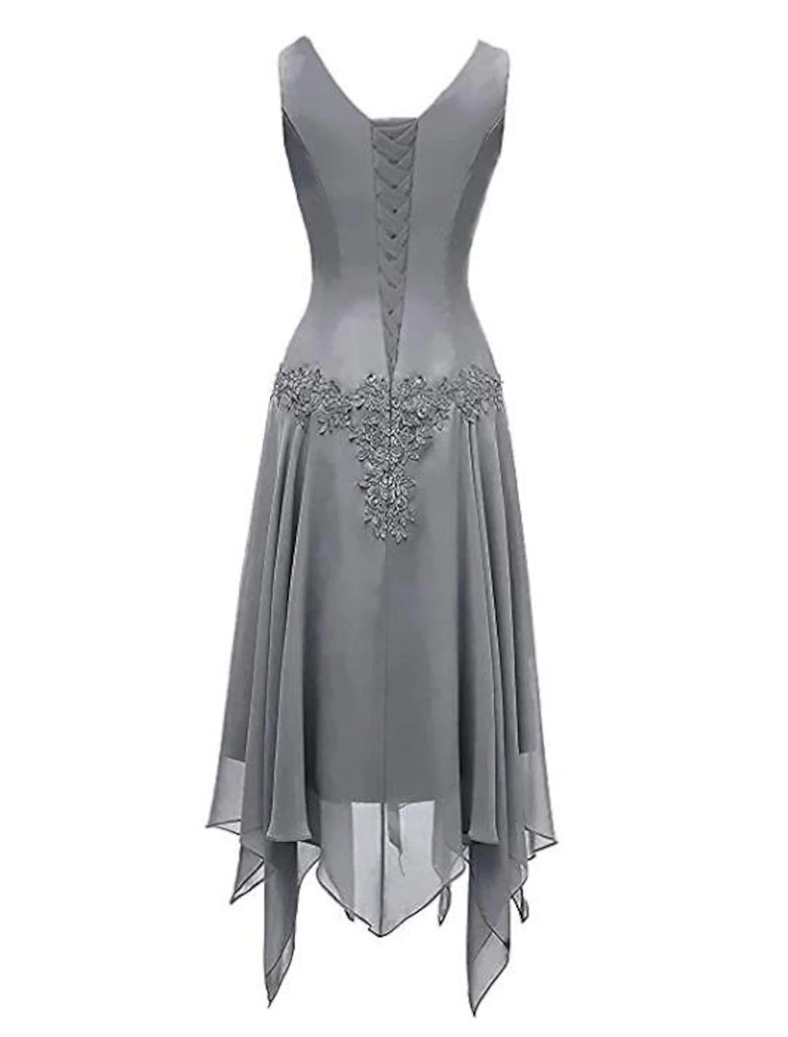 Luolandi Two Piece A-Line Mother of the Bride Dress Wedding Guest Church Wrap Included V Neck Knee Length Chiffon 3/4 Length Sleeve with Appliques