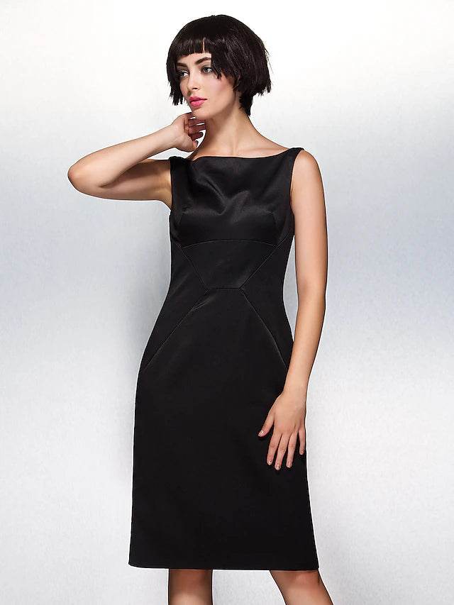 Luolandi Sheath / Column Party Dress Wedding Guest Knee Length Sleeveless Bateau Neck Satin