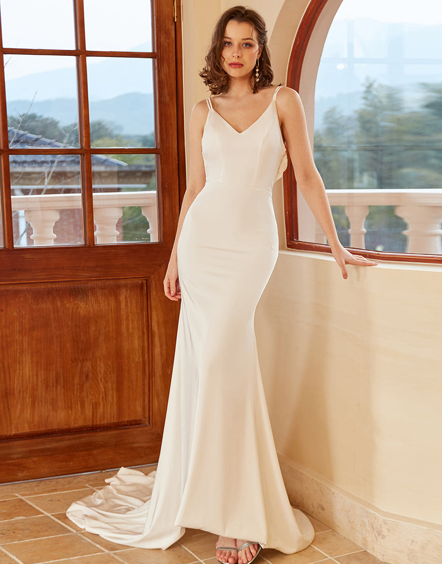 Luolandi Mermaid Spaghetti Straps Wedding Dress with Button Pure Color