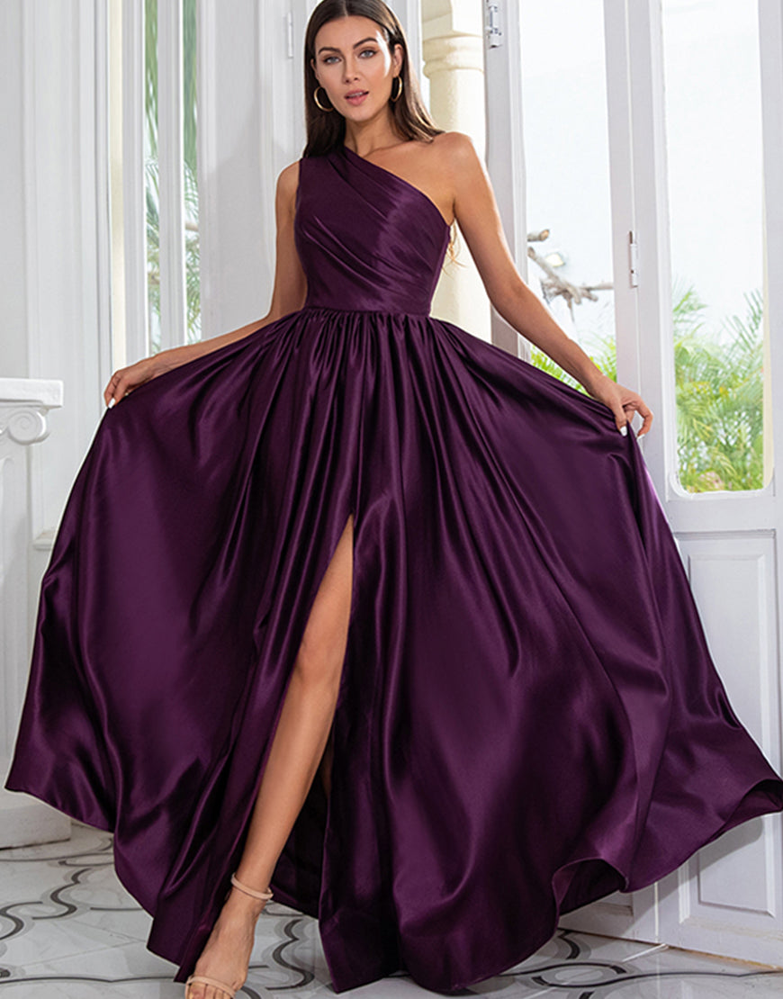 Luolandi One Shoulder Long Purple Prom Dress with Split Sexy Evening Dresses