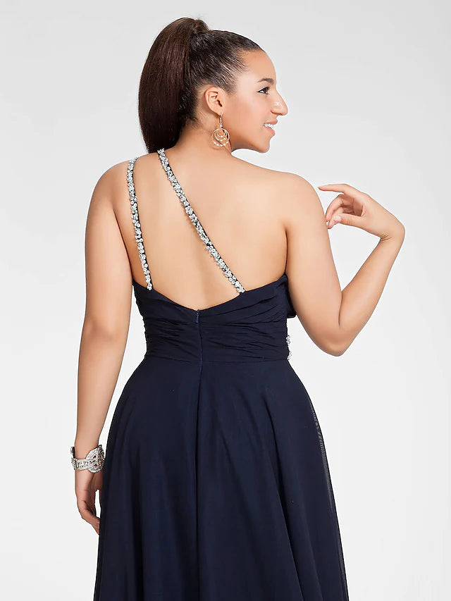 Luolandi A-Line Cut Out Dress Wedding Guest Sweep / Brush Train Sleeveless One Shoulder Chiffon with Ruched