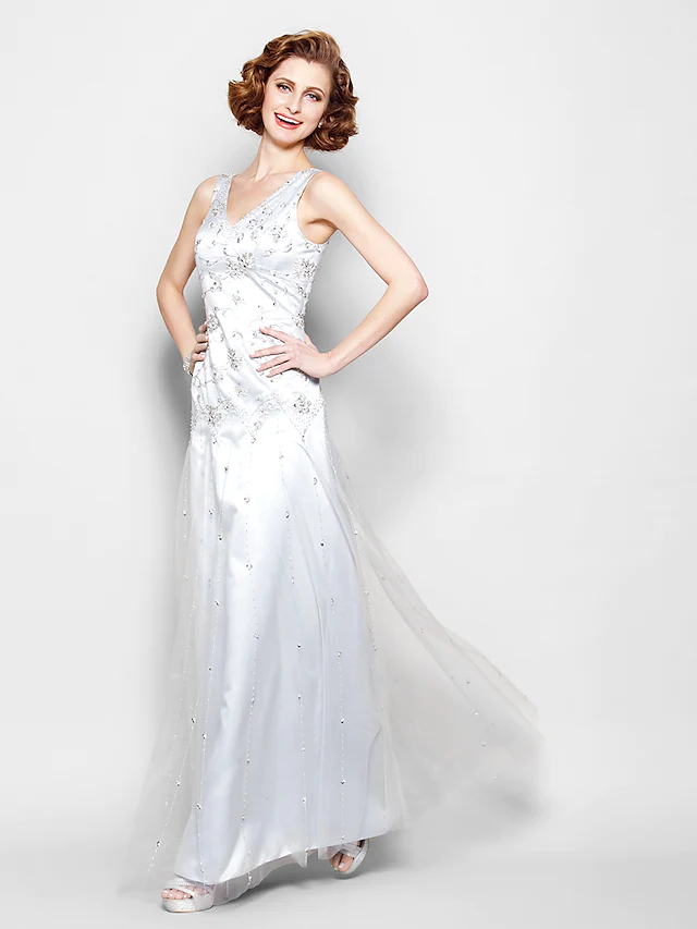 Luolandi Mother of the Bride Dress Sparkle & Shine V Neck Floor Length Lace Tulle Sleeveless with Lace Beading Beautiful