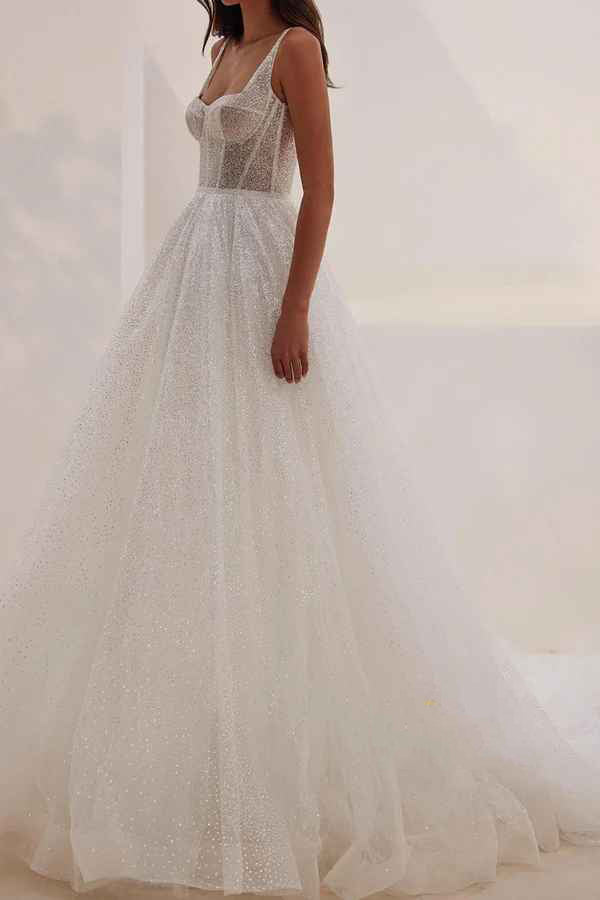 Luolandi Sequin A-shaped Sweetheart Thin Shoulder Strap Fantasy Wedding Dress Sparkly