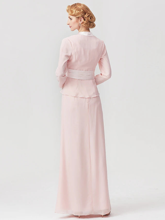 Luolandi Two Piece A-Line Mother of the Bride Dress Elegant Square Neck Floor Length Chiffon Charmeuse Sleeveless Wrap Included