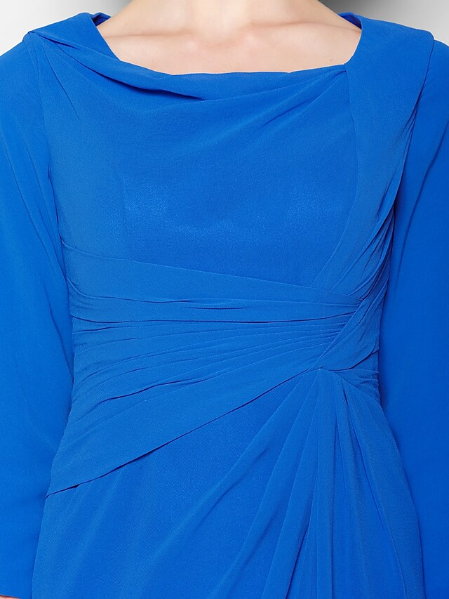 Luolandi Mother of the Bride Dress Scoop Neck Knee Length Chiffon 3/4 Length Sleeve with Criss Cross Ocean Blue