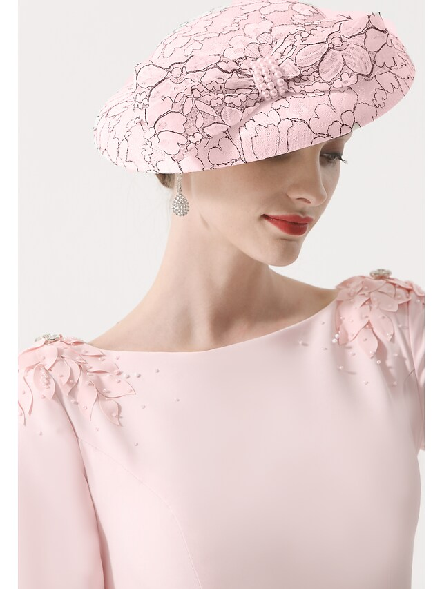 Luolandi Mother of the Bride Dress Elegant Jewel Neck Knee Length Satin Half Sleeve with Appliques Excluding Hat