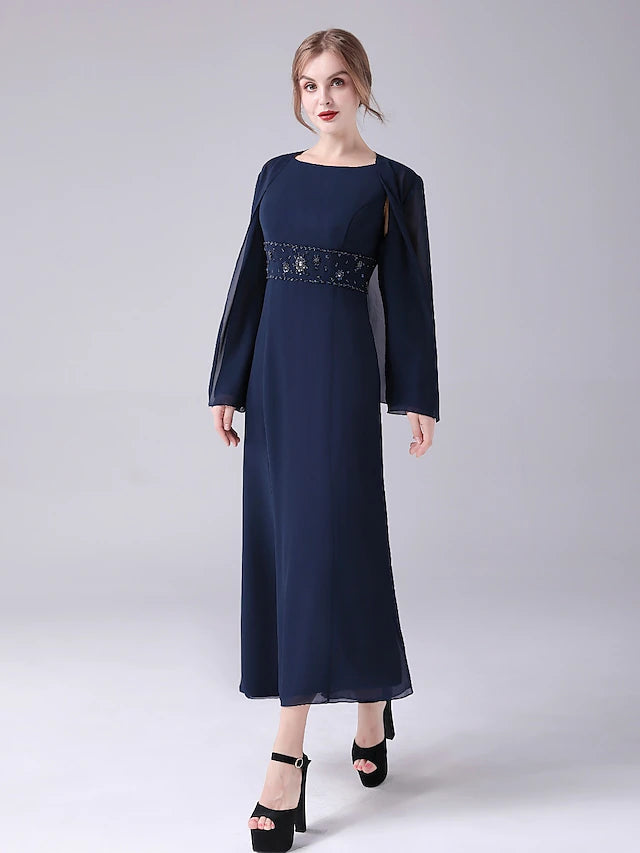 Luolandi A-Line Mother of the Bride Dress Elegant Sweet Jewel Neck Ankle Length Chiffon Sleeveless