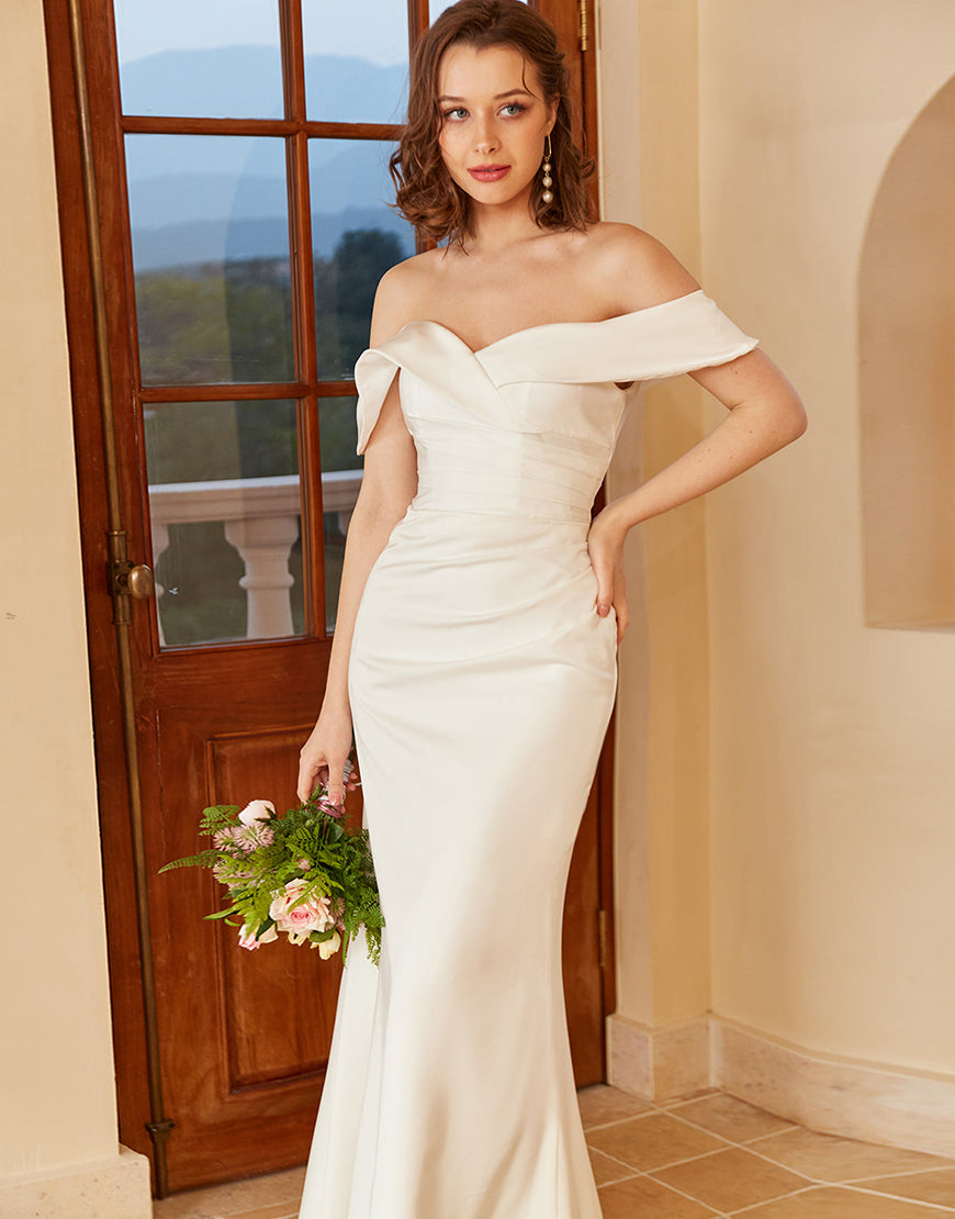 Luolandi Simple Off the Shoulder Boho Wedding Dress Pure Color Sexy