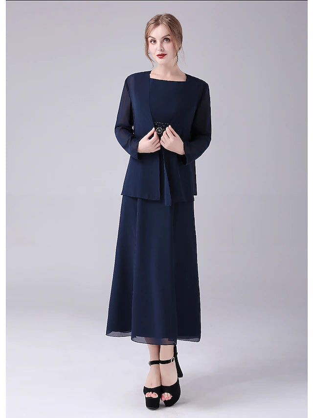 Luolandi A-Line Mother of the Bride Dress Elegant Sweet Jewel Neck Ankle Length Chiffon Sleeveless