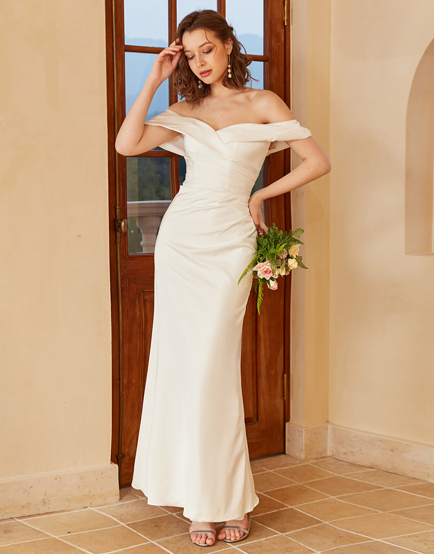 Luolandi Simple Off the Shoulder Boho Wedding Dress Pure Color Sexy