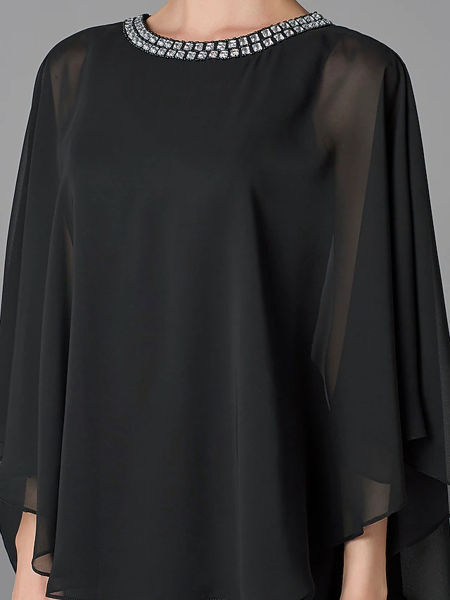 Luolandi A-Line Mother of the Bride Dress Plus Size Elegant Jewel Neck Floor Length Chiffon Sleeveless with Beading Black