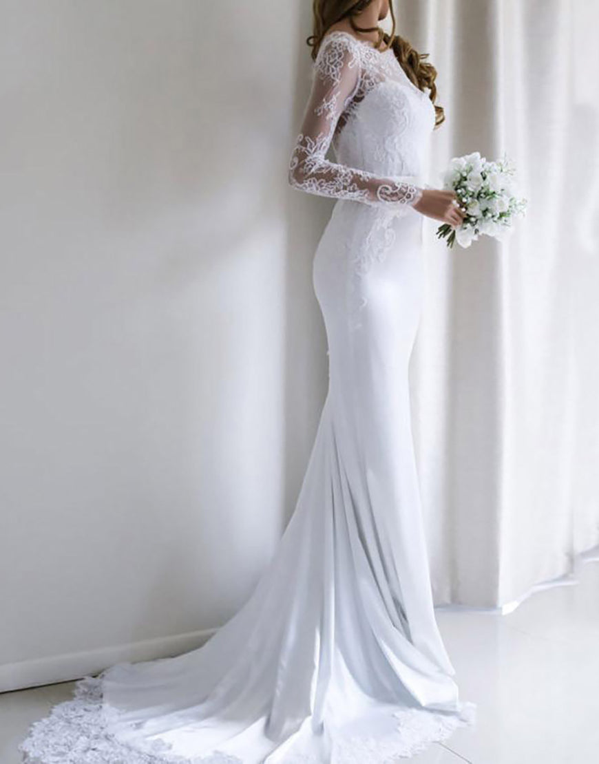 Luolandi Long Sleeves Open Back Long Bridal Dress Beautiful Wedding Dresses