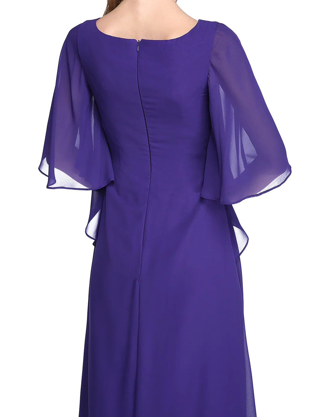 Luolandi Sheath / Column Mother of the Bride Dress Elegant Open Back Jewel Neck Floor Length Chiffon Half Sleeve with Pleats Beading