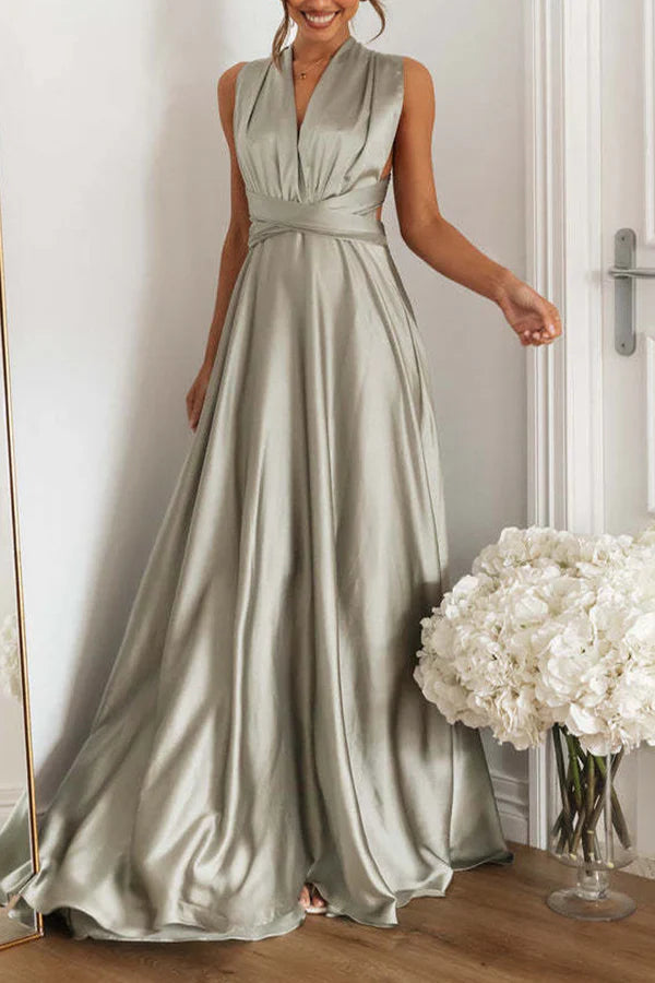 Luolandi Elegant solid color backless shoulder strap design with V-neck for evening dressing Floor Length