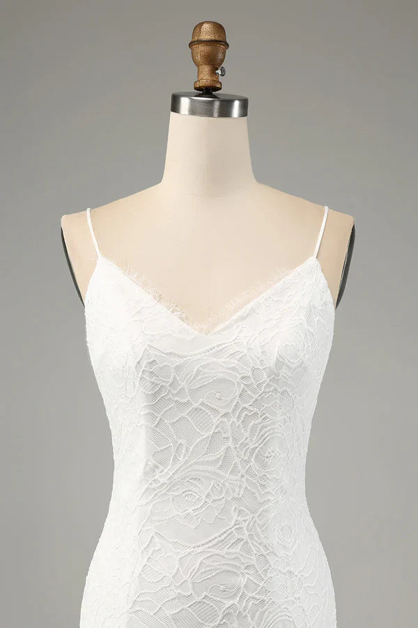 Luolandi Ivory fish tail lace thin shoulder strap slit wedding dress Beautiful