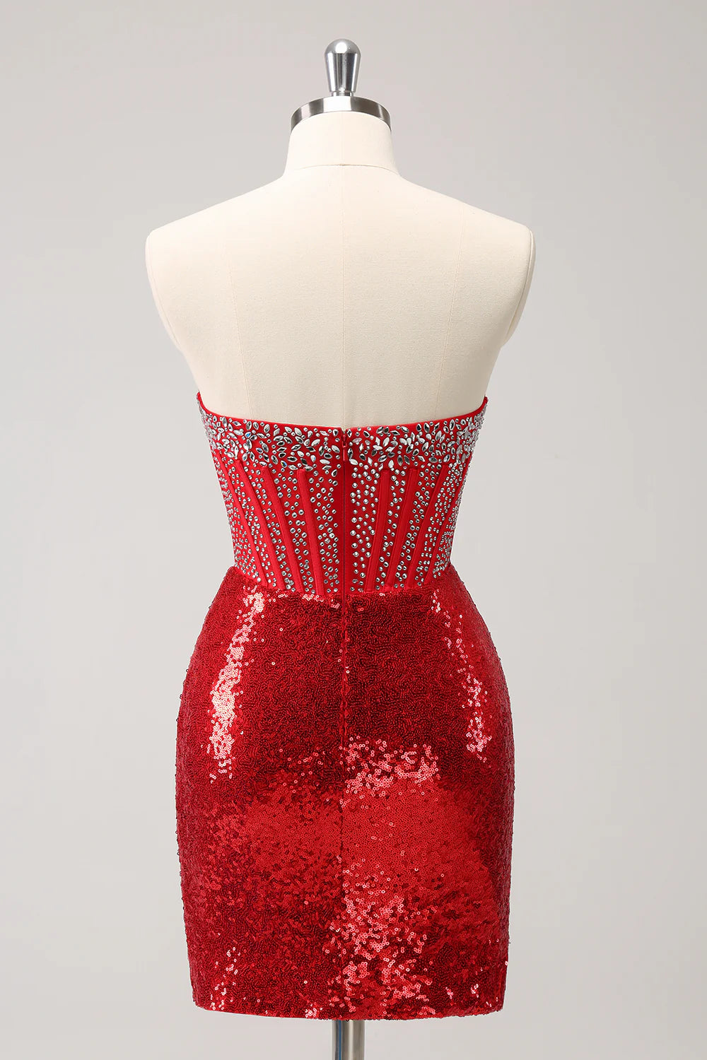 Luolandi Red Sequins Bodycon Strapless Sparkly Homecoming Dress Sexy