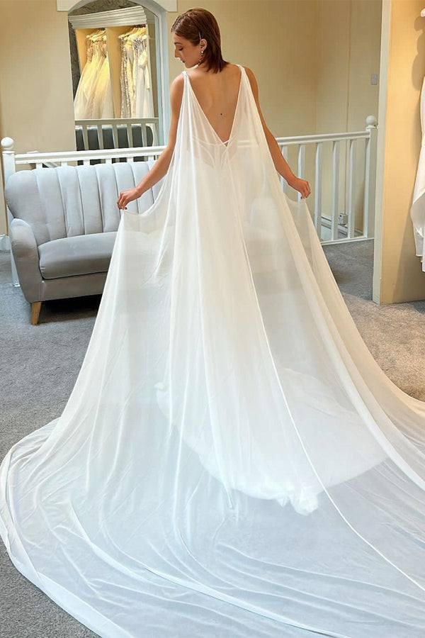 Luolandi Plunge V Mermaid Long Wedding Dress with Detachable Cape Sexy