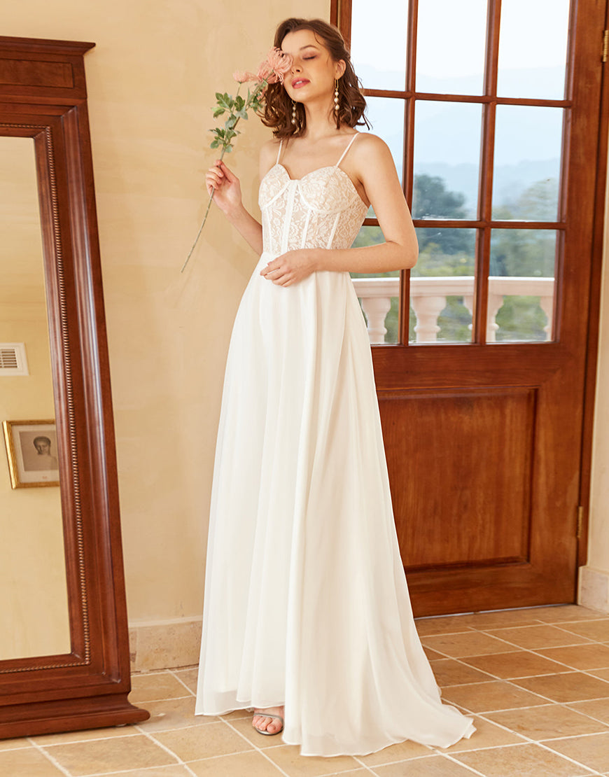 Luolandi A Line Spaghetti Straps Wedding Dress with Appliques Floor Length Beautiful