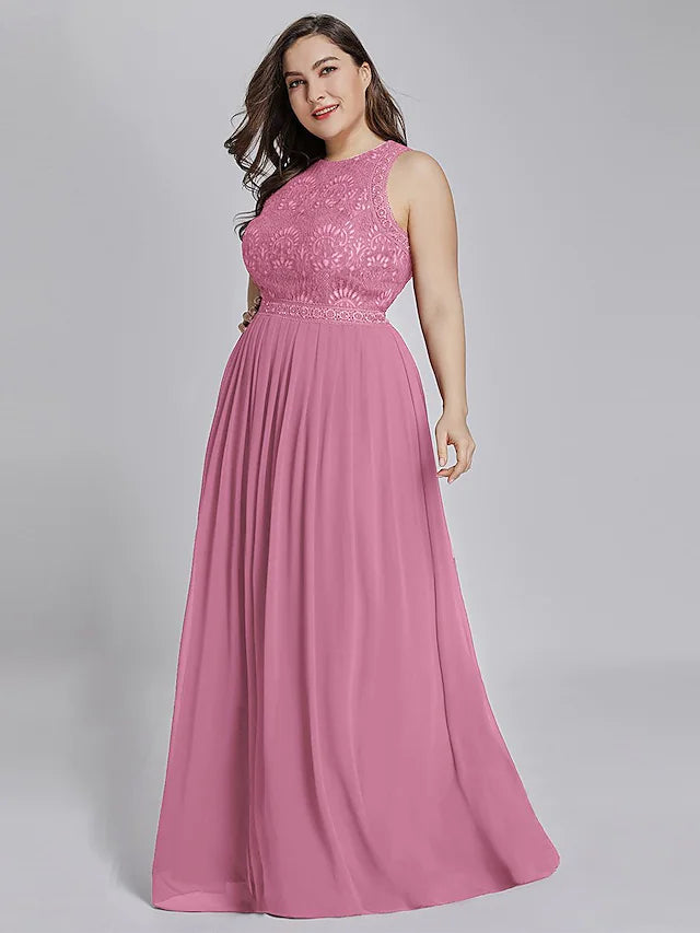 Luolandi A-Line Plus Size Prom Formal Evening Dress V Neck Half Sleeve Floor Length Lace with Sash / Ribbon Pleats