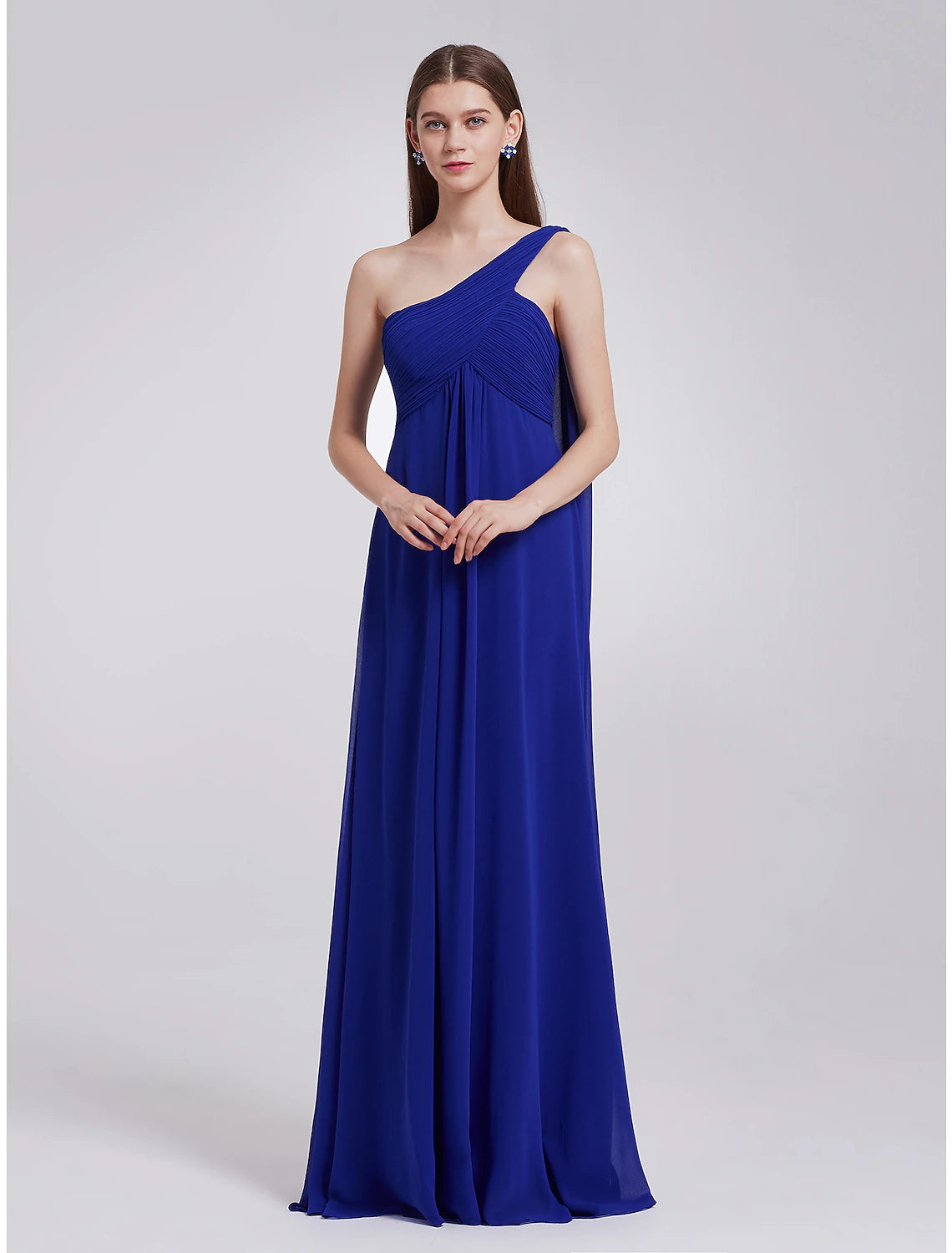 Luolandi A-Line Evening Gown Empire Dress Formal Evening Floor Length Sleeveless One Shoulder Bridesmaid Dress Chiffon Backless