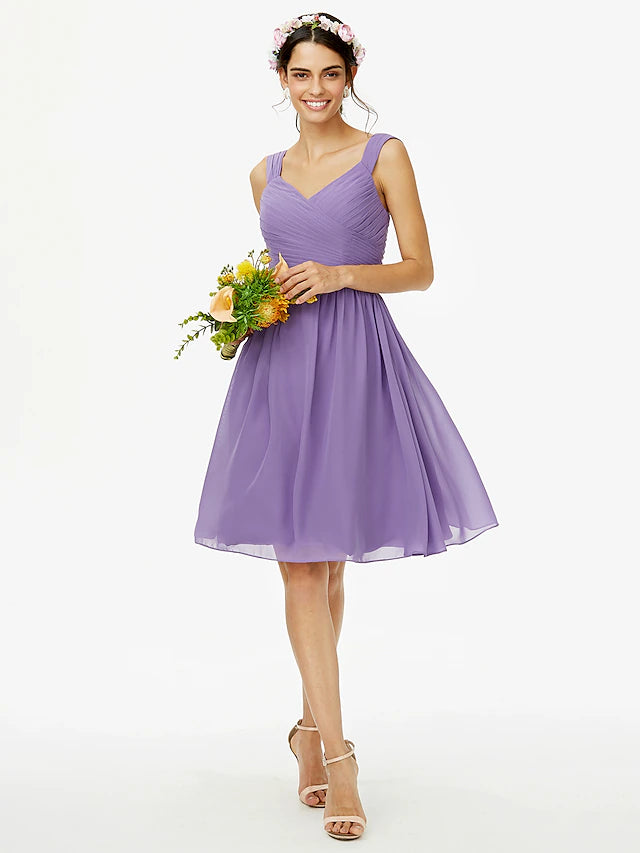 Luolandi A-Line Bridesmaid Dress Straps Sleeveless Open Back Knee Length Chiffon with Sash / Ribbon / Bow(s)