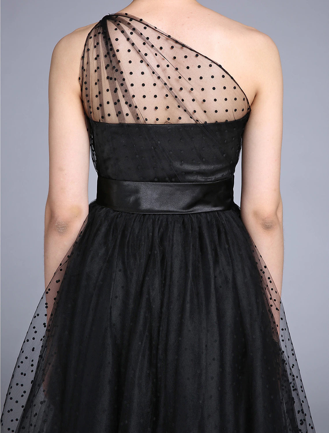 Luolandi A-Line Cocktail Dresses Vintage Dress Wedding Guest Cocktail Party Ankle Length Sleeveless One Shoulder Wednesday Addams Family Tulle with Pleats Pattern