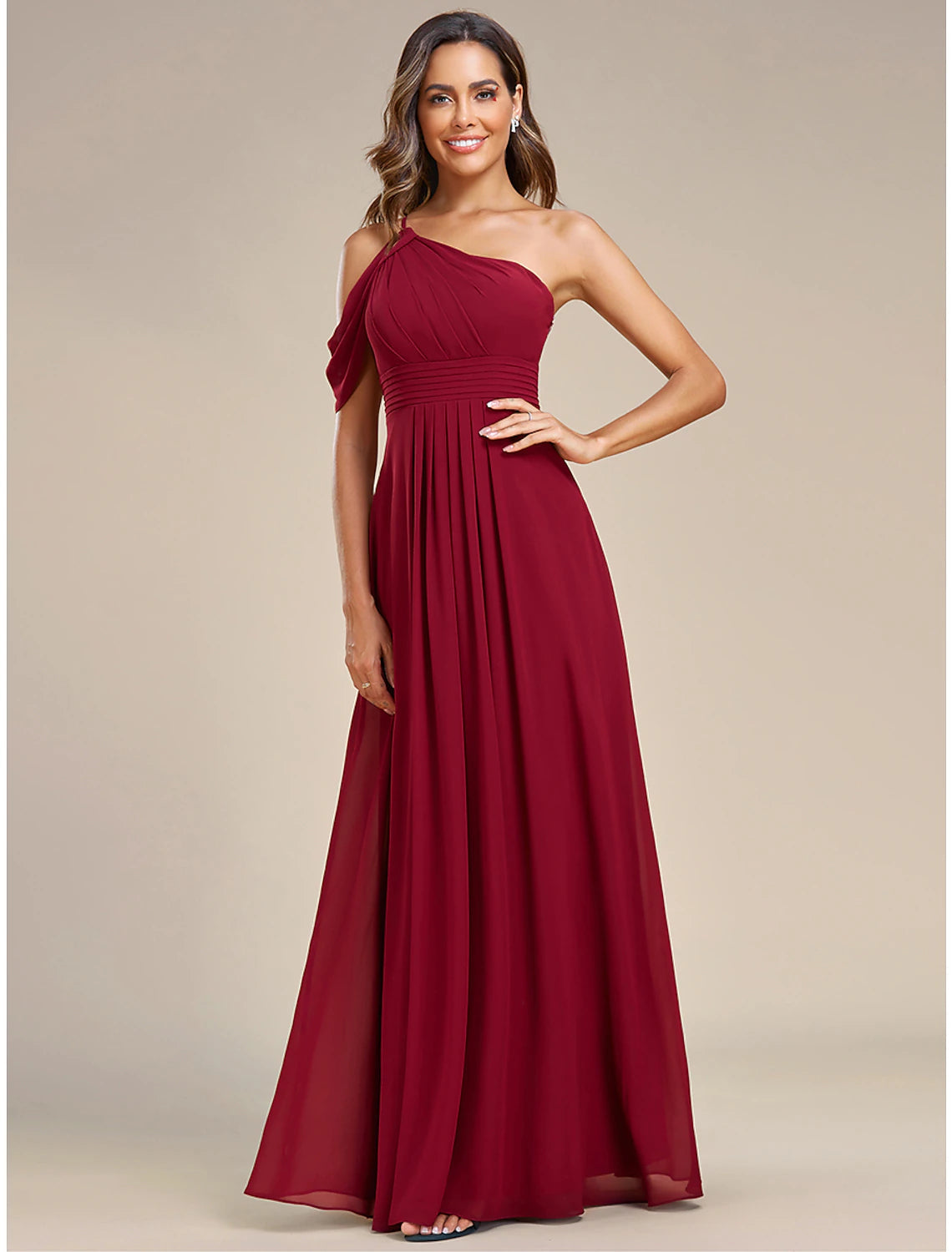 Luolandi A-Line Wedding Guest Dresses Elegant Dress Formal Wedding Floor Length Sleeveless One Shoulder Chiffon with Ruched