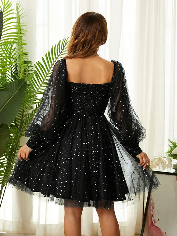 Luolandi A-Line/Princess Ruffles Square Long Sleeves Knee-Length Dresses Homecoming Dresses