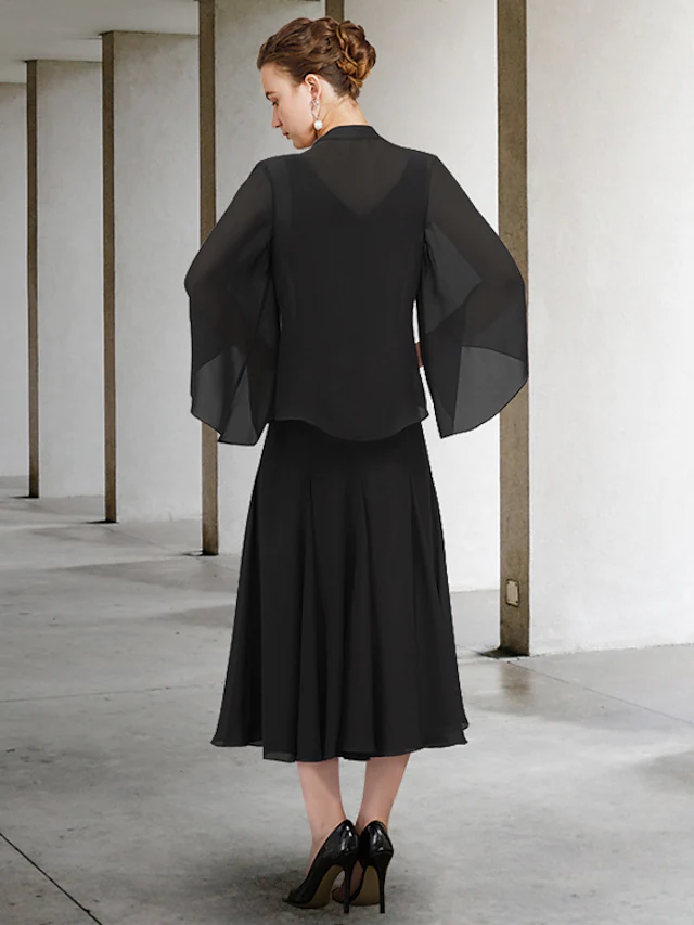 Luolandi A-Line Mother of the Bride Dress Elegant V Neck Ankle Length Chiffon Sleeveless with Beading Black