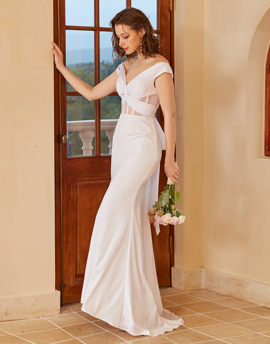Luolandi Off the Shoulder Mermaid Wedding Dress V-neck Floor Length Sexy
